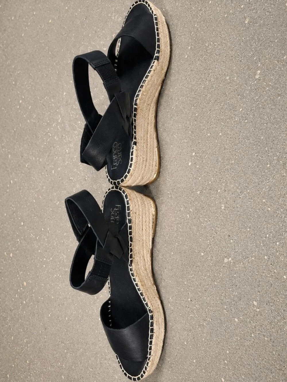 Franco Sarto Black Leather Espadrille Platform Wedge Sandals Size 9M